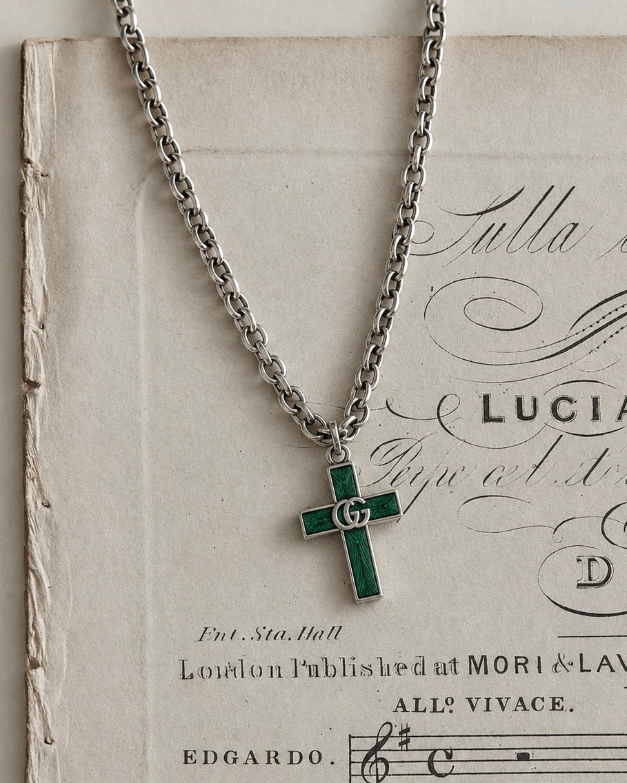 GUCCI EMRALD CROSS NECKLACE